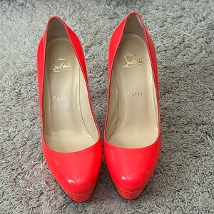 Christian Louboutin bright coral platform heels